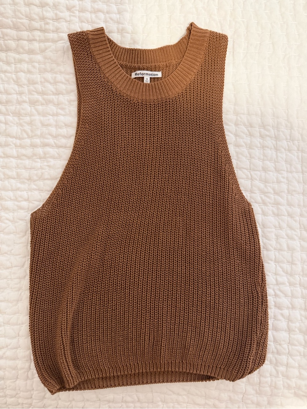 Reformation Chestnut Brown Knit Crewneck Sweater Vest